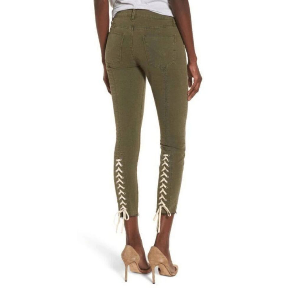 Hudson Nico Olive Green Lace Up Super Skinny Crop Jeans 25